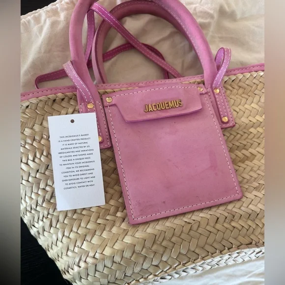Jacquemus Pink and Tan Straw Raffia Bag - Picture 6 of 10